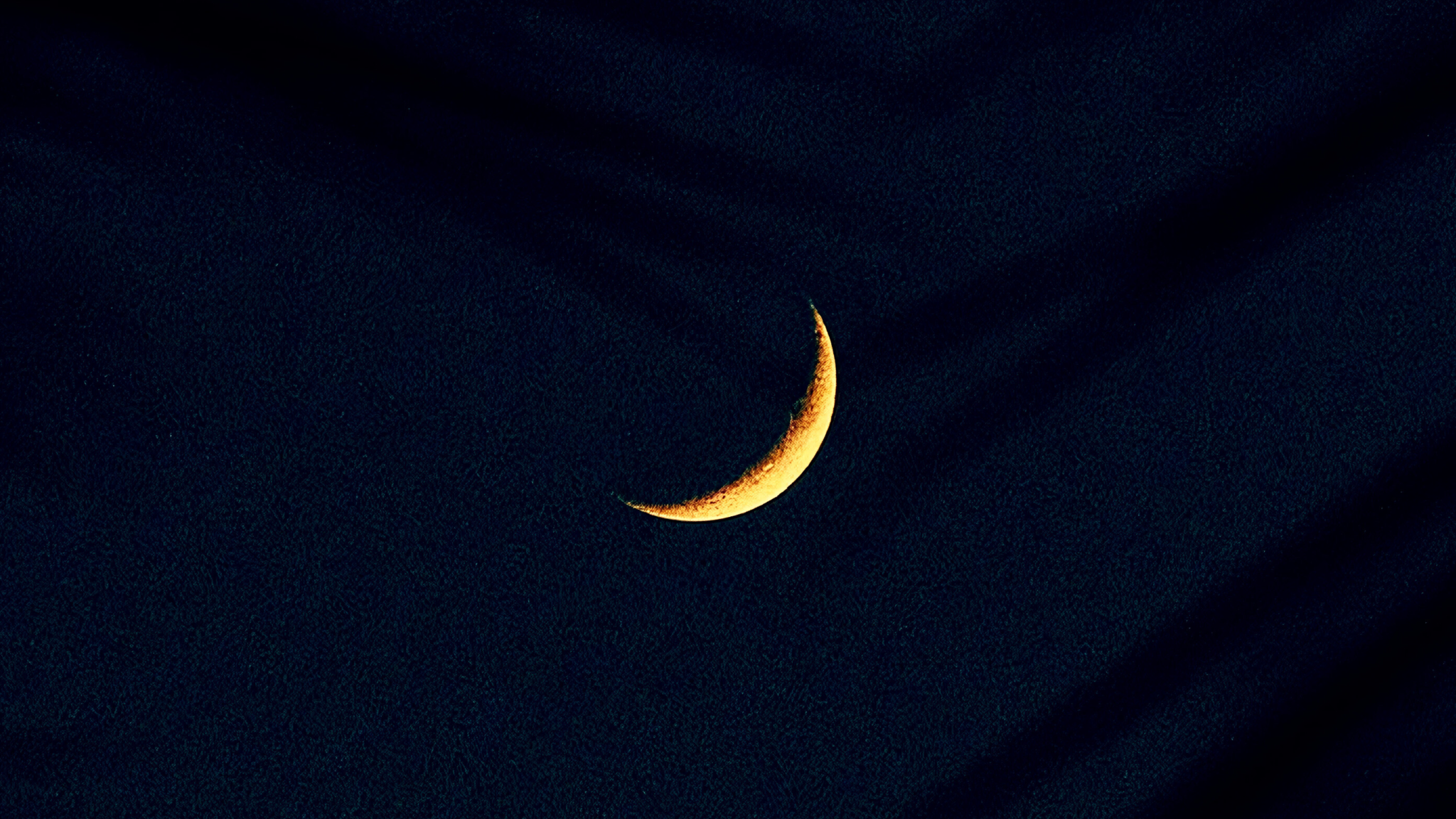 A serene crescent moon framed by palm tree shadows, evoking tranquility and introspection for ambient music